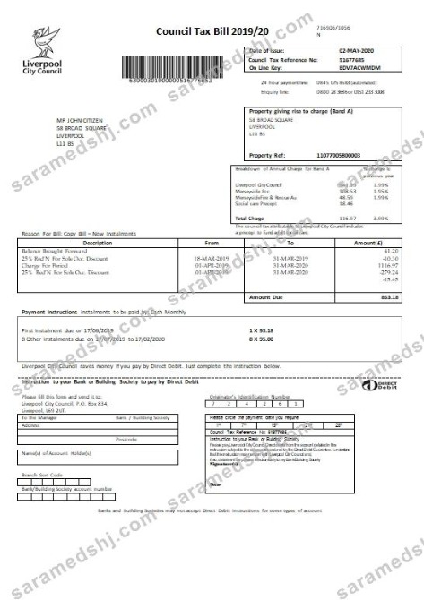 United Kingdom Liverpool City Council tax bill template in Word format